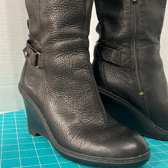Timberland Black Leather Knee High Boots Size 8.5 - Picture 5 of 10
